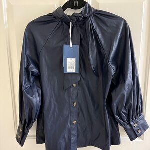 Rachel Comey Navy Tie-Neck Button Front Blouse – Size Small